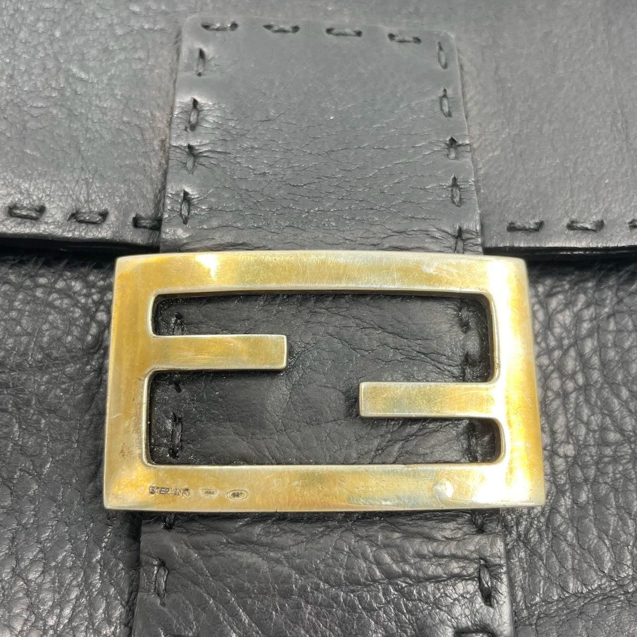Fendi Baguette Selleria Calfskin Leather Redyed Black Shoulder Bag For Sale 11