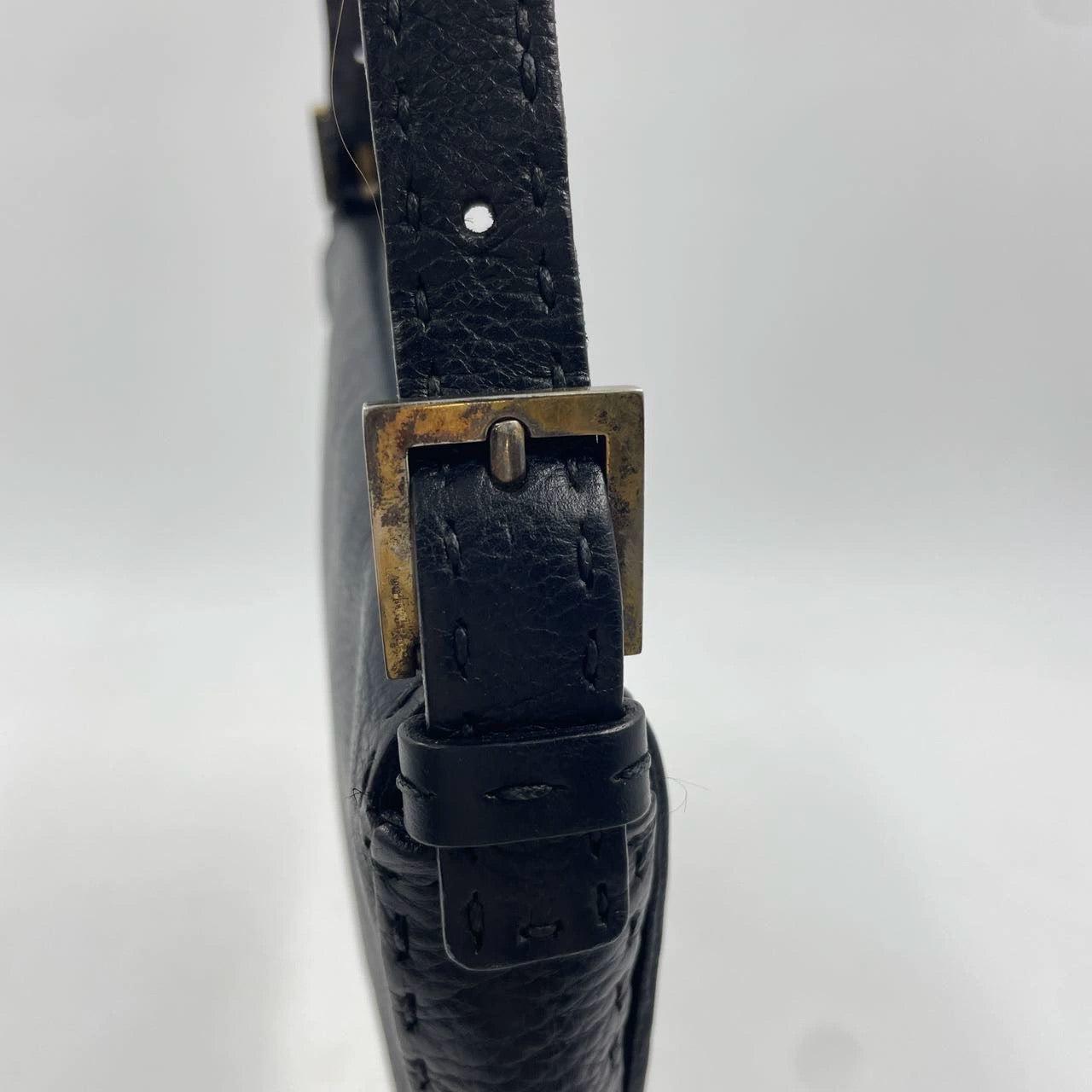Fendi Baguette Selleria Calfskin Leather Redyed Black Shoulder Bag For Sale 12