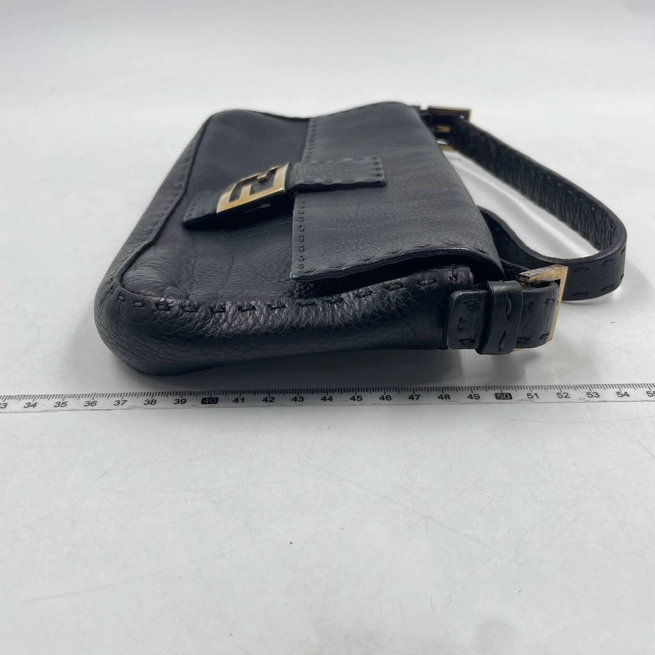 Women's Fendi Baguette Selleria Calfskin Leather Redyed Black Shoulder Bag For Sale
