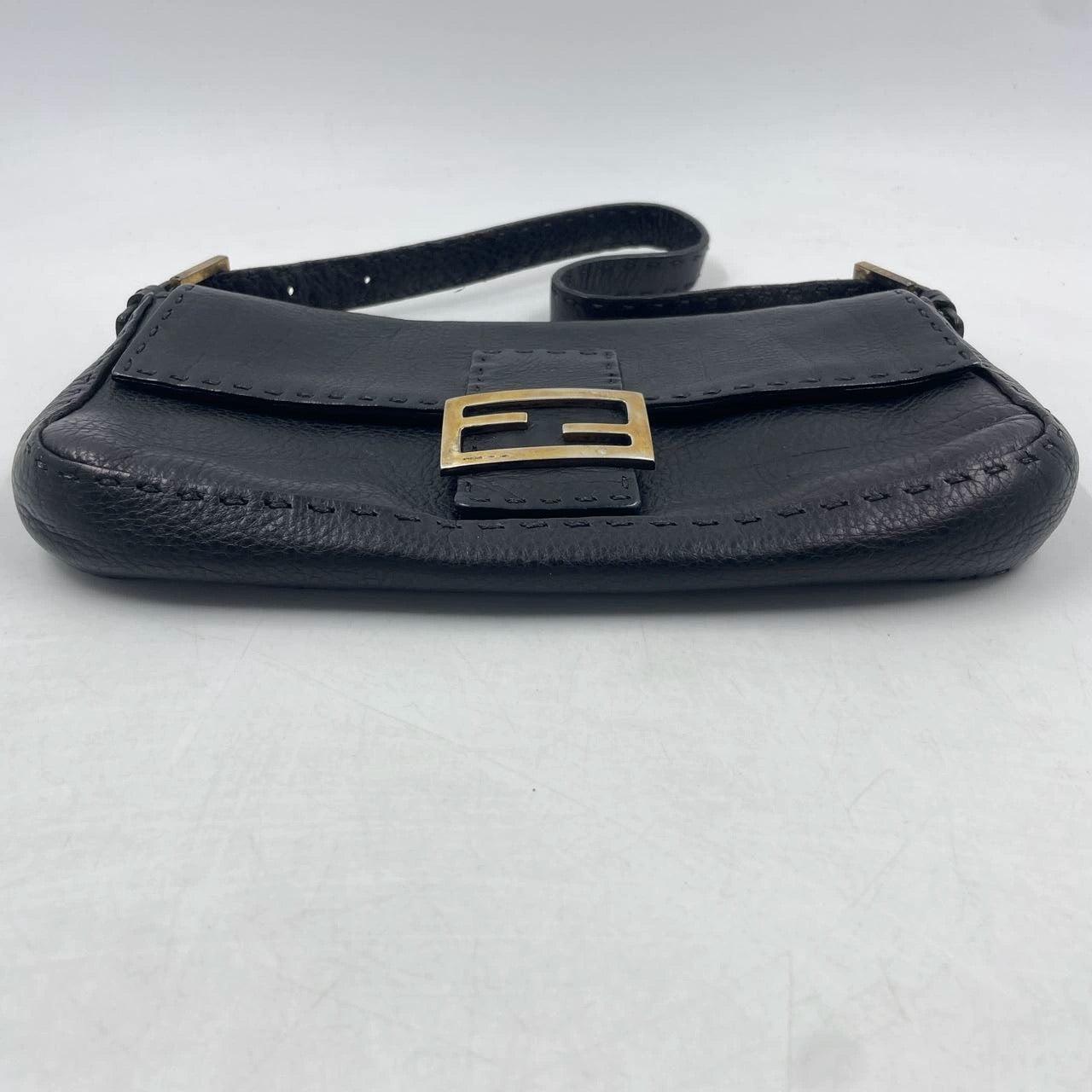 Fendi Baguette Selleria Calfskin Leather Redyed Black Shoulder Bag For Sale 2