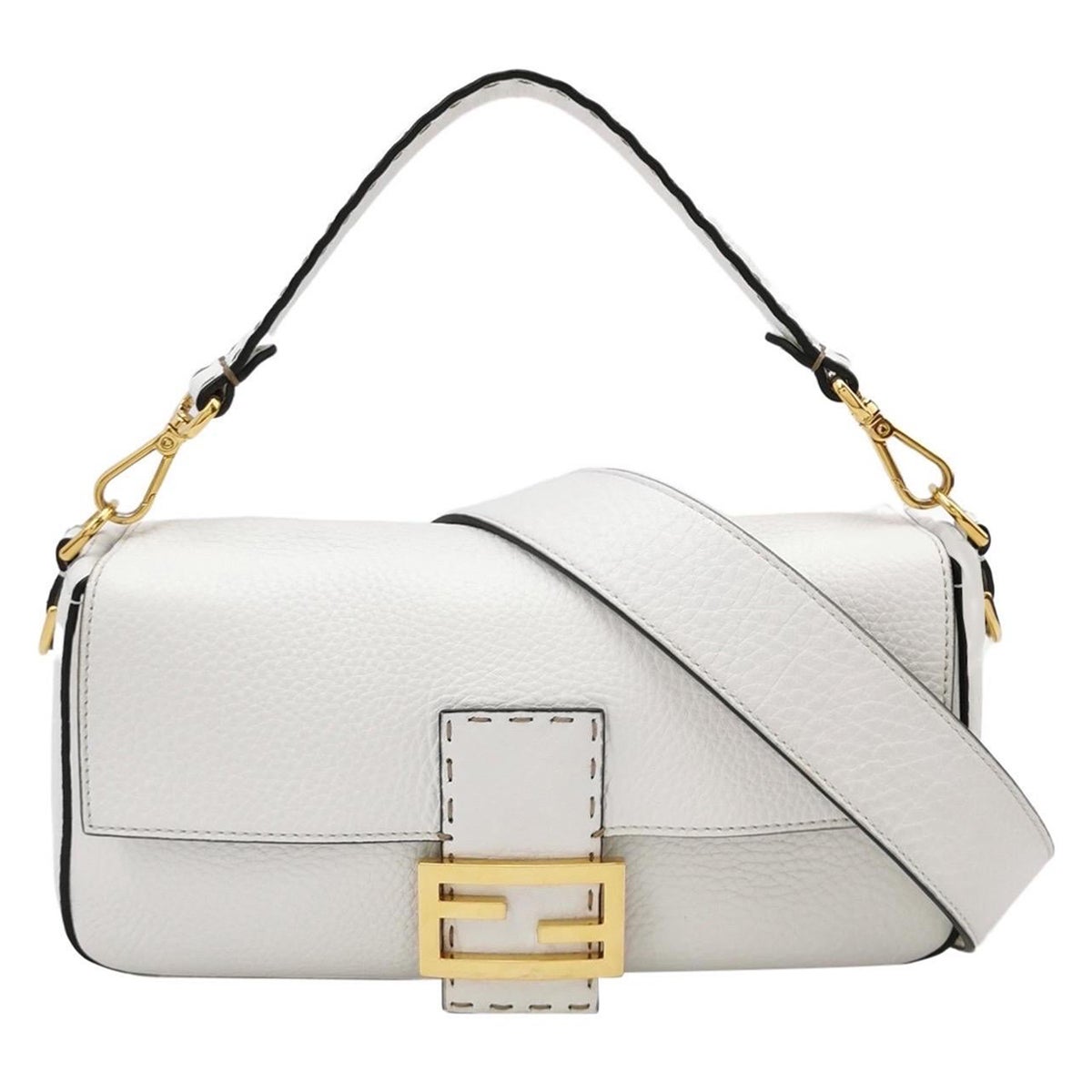 Fendi Baguette Selleria Medium Weißes Kalbsleder Crossbody Tasche