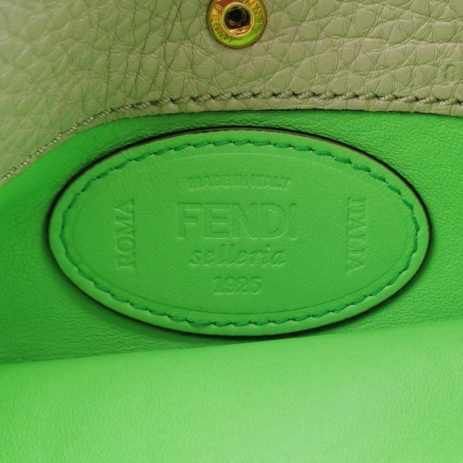 Fendi Baguette Selleria  Croix intérieure verte et blanche de taille moyenne en cuir de veau gris en vente 3