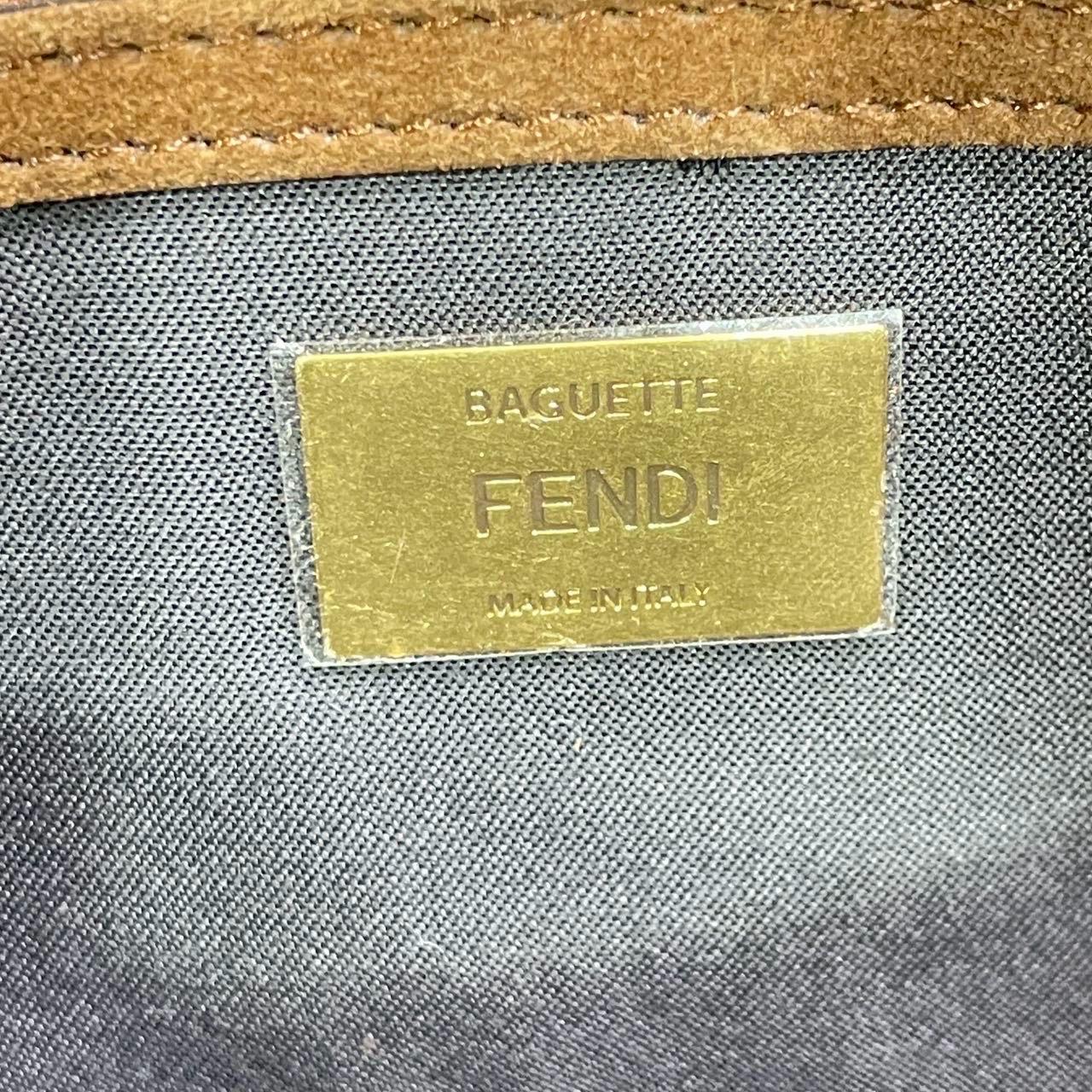 Fendi Baguette Selleria Suede Leather Crossbody Bag Medium Caramel Tan 5