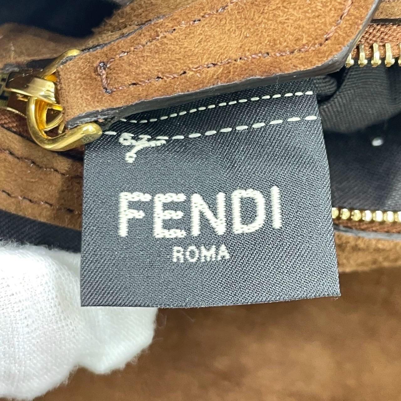 Fendi Baguette Selleria Suede Leather Crossbody Bag Medium Caramel Tan 6