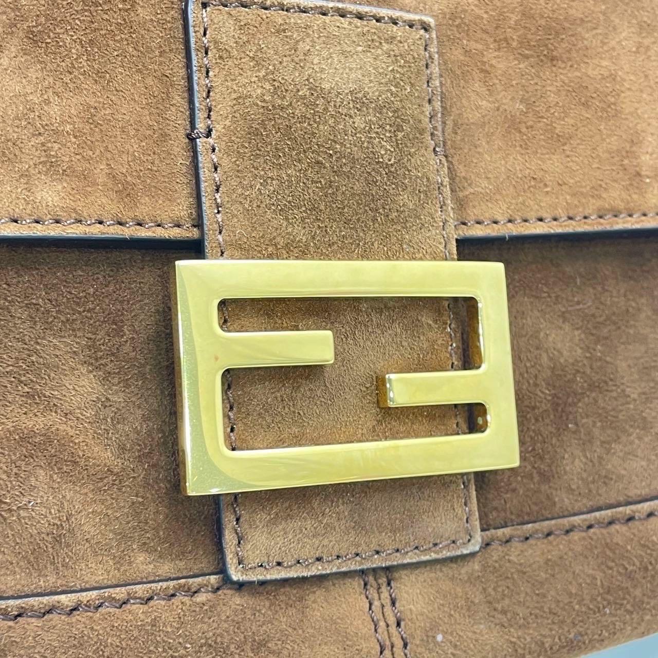 Fendi Baguette Selleria Suede Leather Crossbody Bag Medium Caramel Tan 8