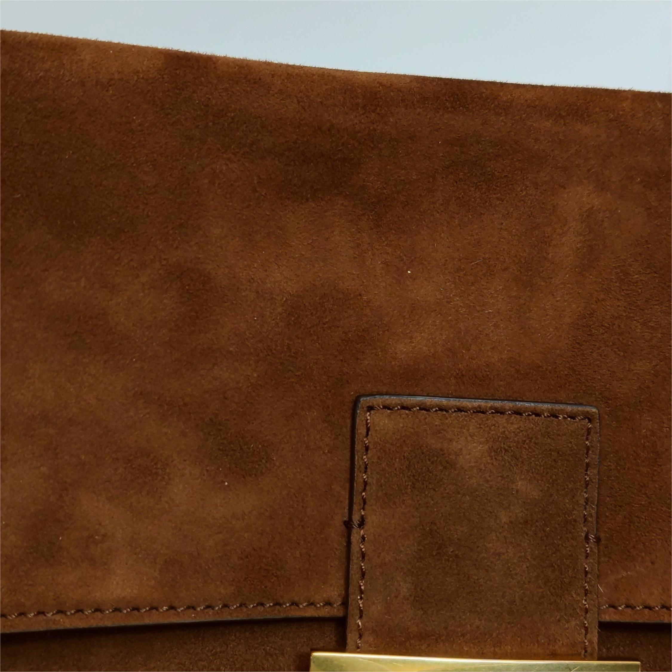 Fendi Baguette Selleria Suede Leather Crossbody Bag Large Caramel Tan 8
