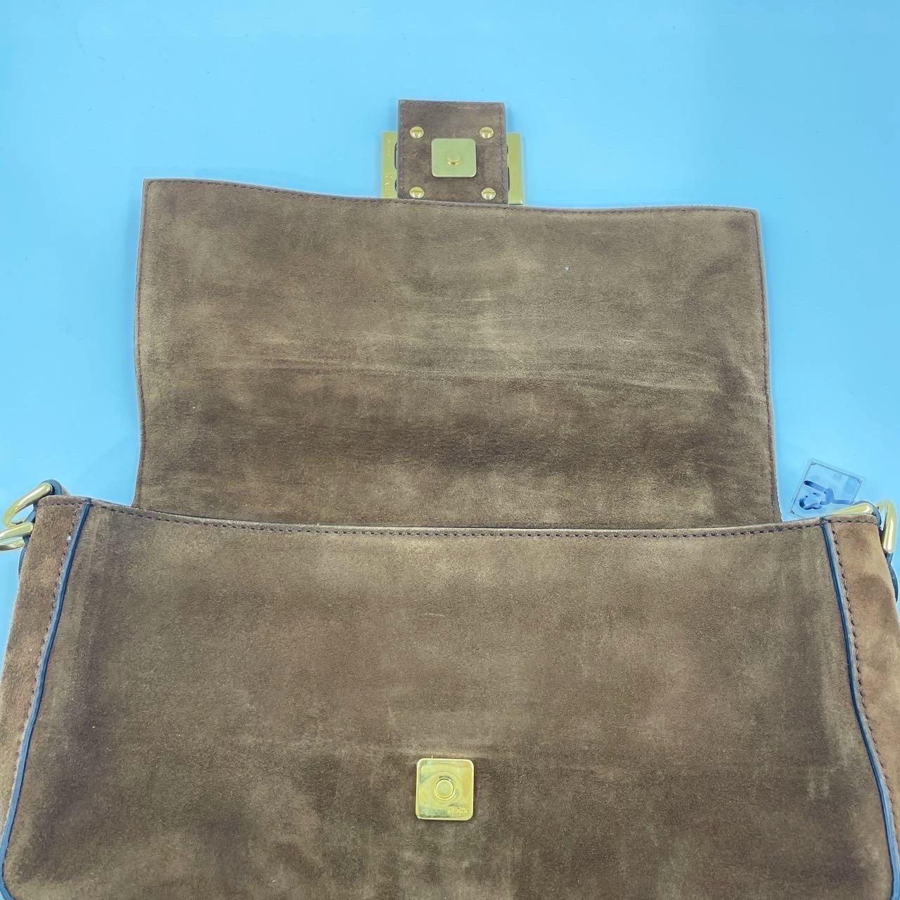 Fendi Baguette Selleria Suede Leather Crossbody Bag Medium Caramel Tan 9