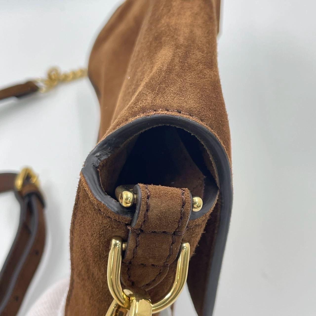 Fendi Baguette Selleria Suede Leather Crossbody Bag Medium Caramel Tan 11