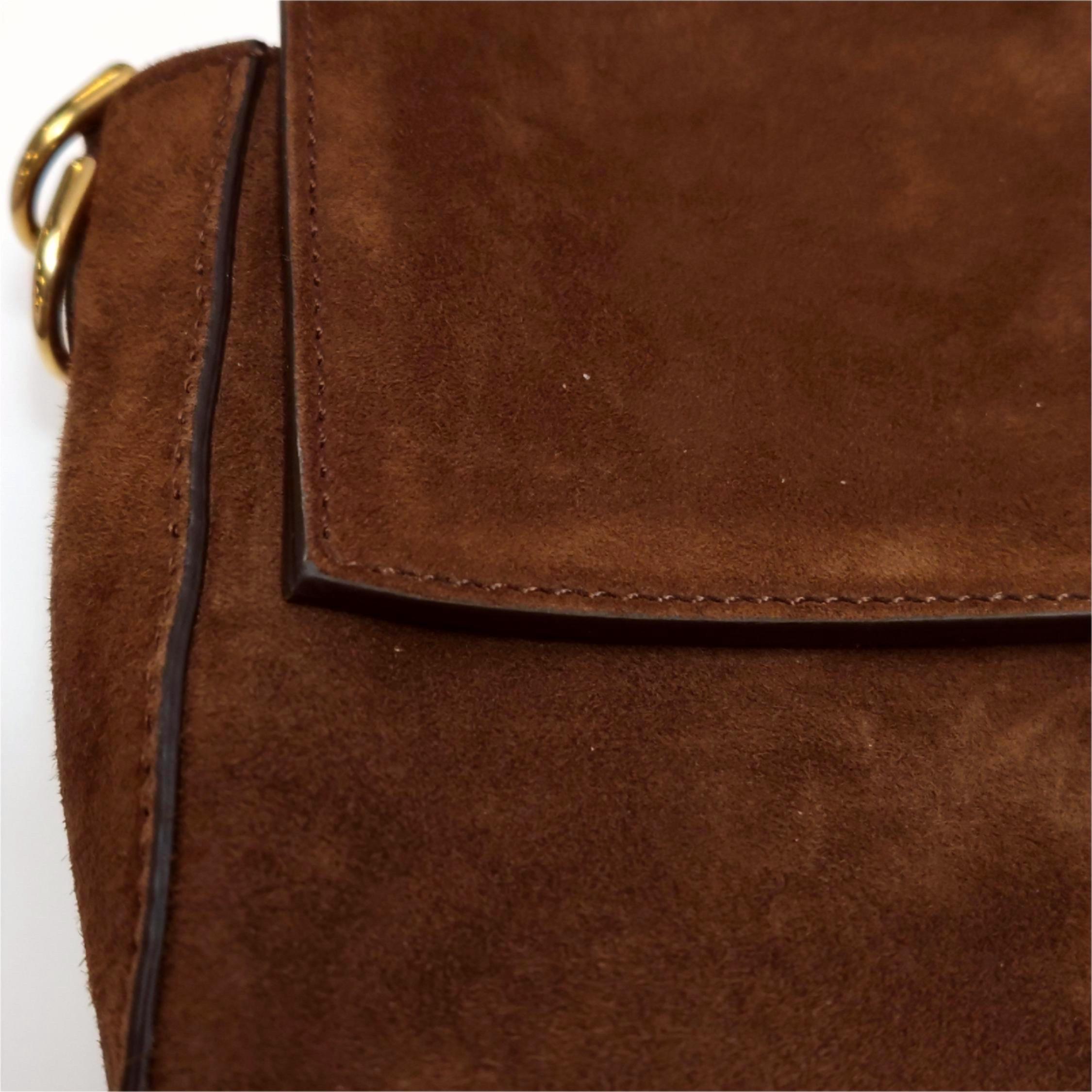 Fendi Baguette Selleria Suede Leather Crossbody Bag Large Caramel Tan 11