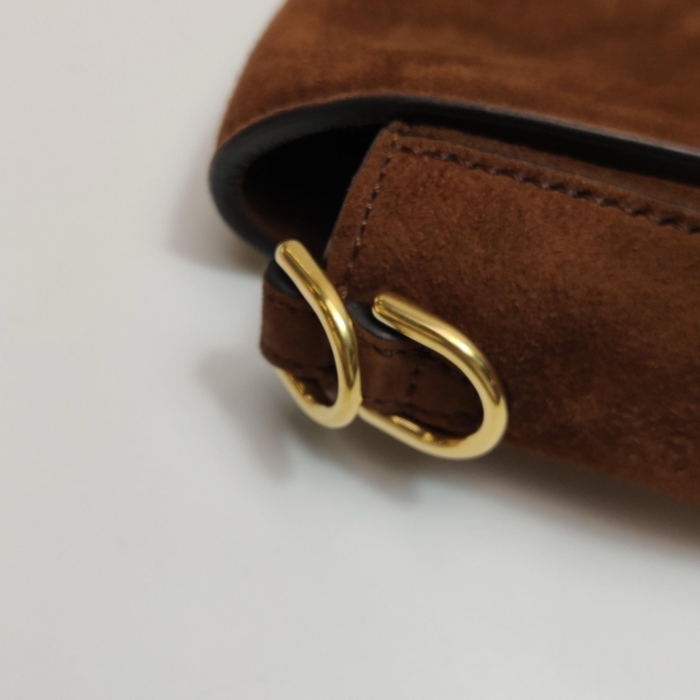 Fendi Baguette Selleria Suede Leather Crossbody Bag Large Caramel Tan 12