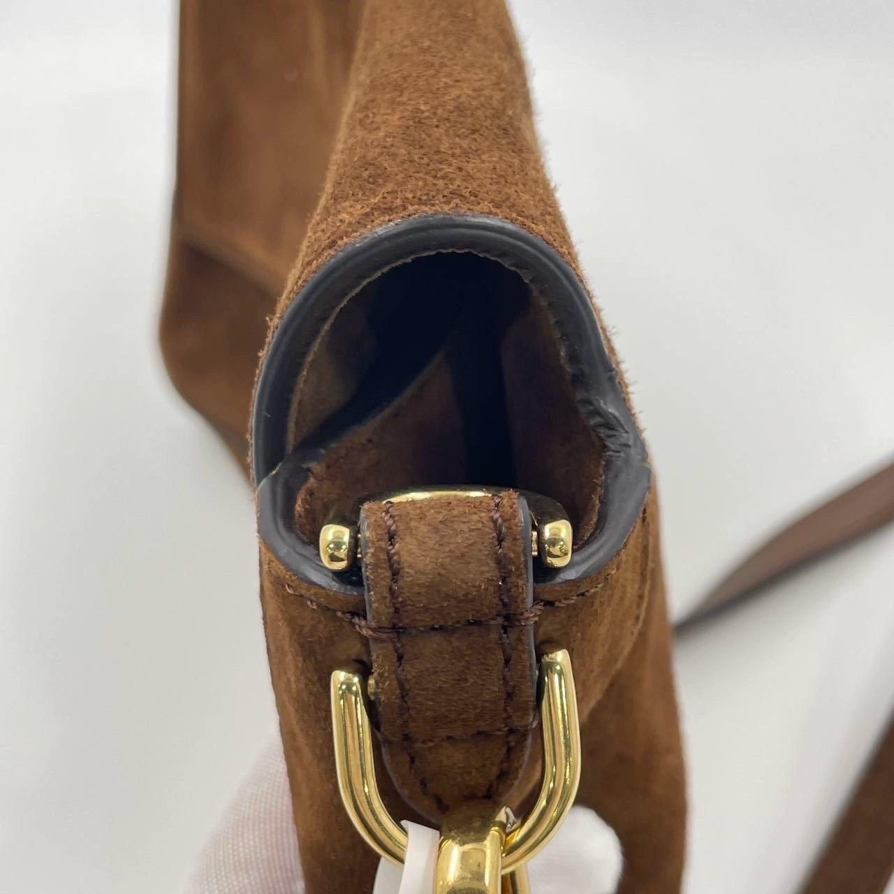 Fendi Baguette Selleria Suede Leather Crossbody Bag Medium Caramel Tan 13