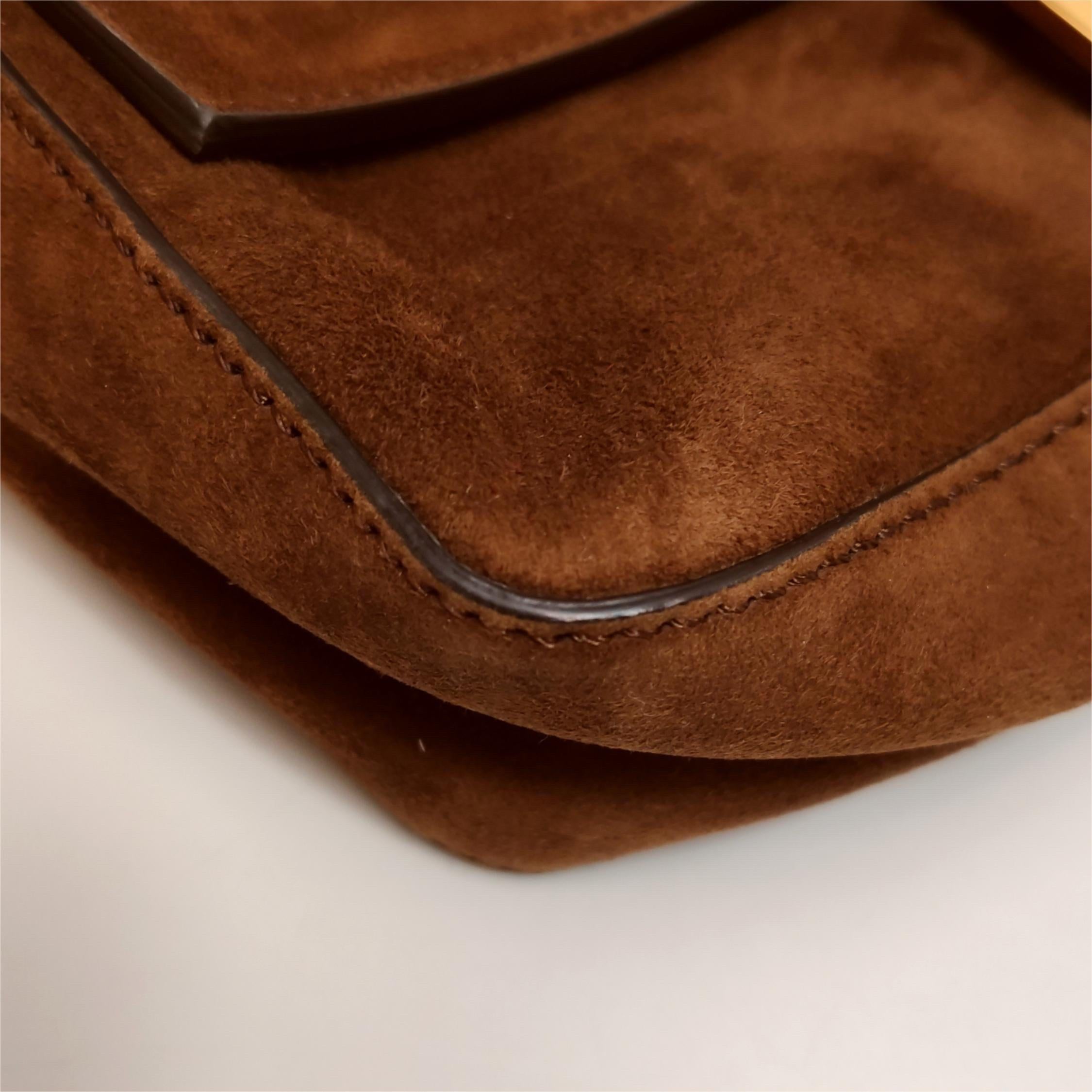 Fendi Baguette Selleria Suede Leather Crossbody Bag Large Caramel Tan 13
