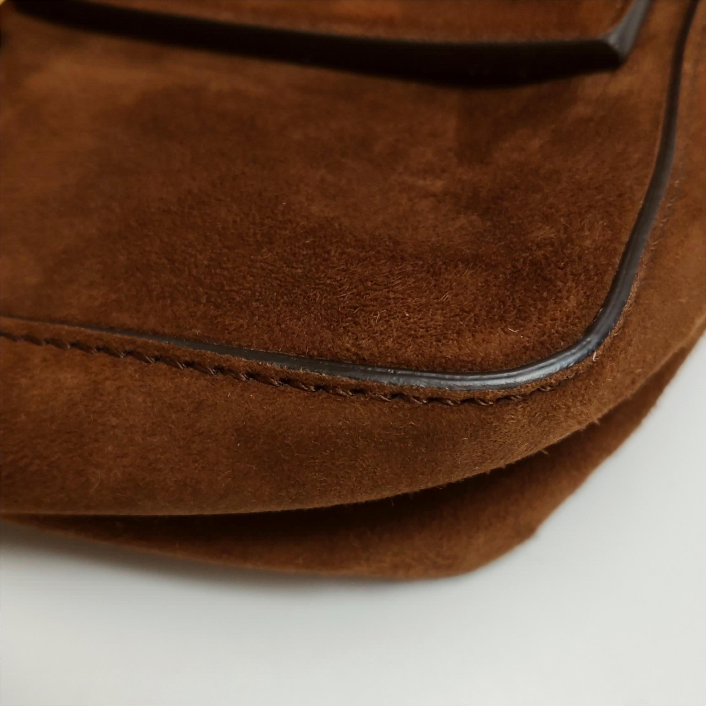 Fendi Baguette Selleria Suede Leather Crossbody Bag Large Caramel Tan 14