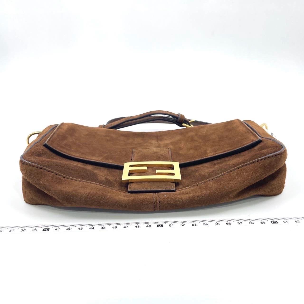 Brown Fendi Baguette Selleria Suede Leather Crossbody Bag Medium Caramel Tan