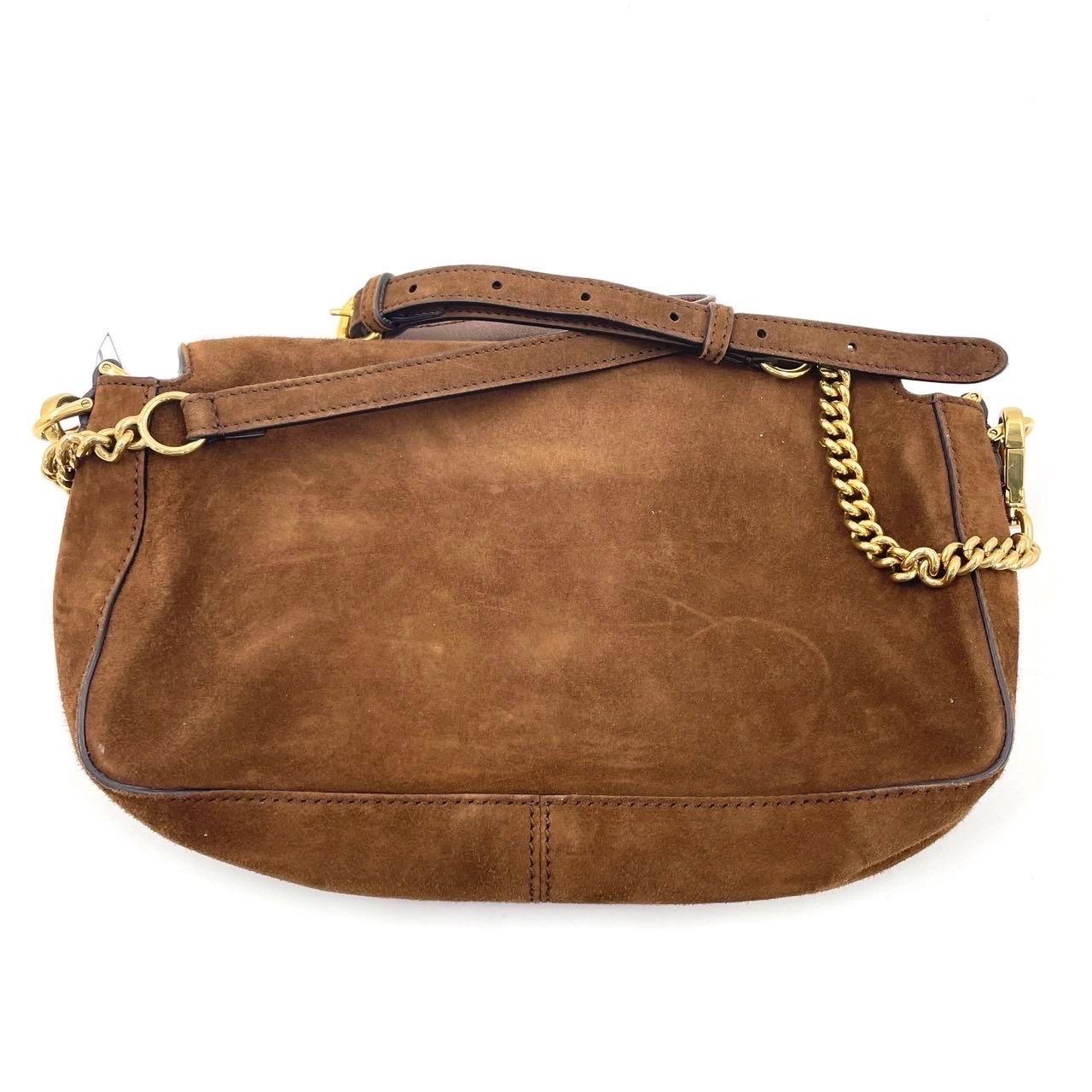 Fendi Baguette Selleria Suede Leather Crossbody Bag Medium Caramel Tan In Good Condition In AUBERVILLIERS, FR