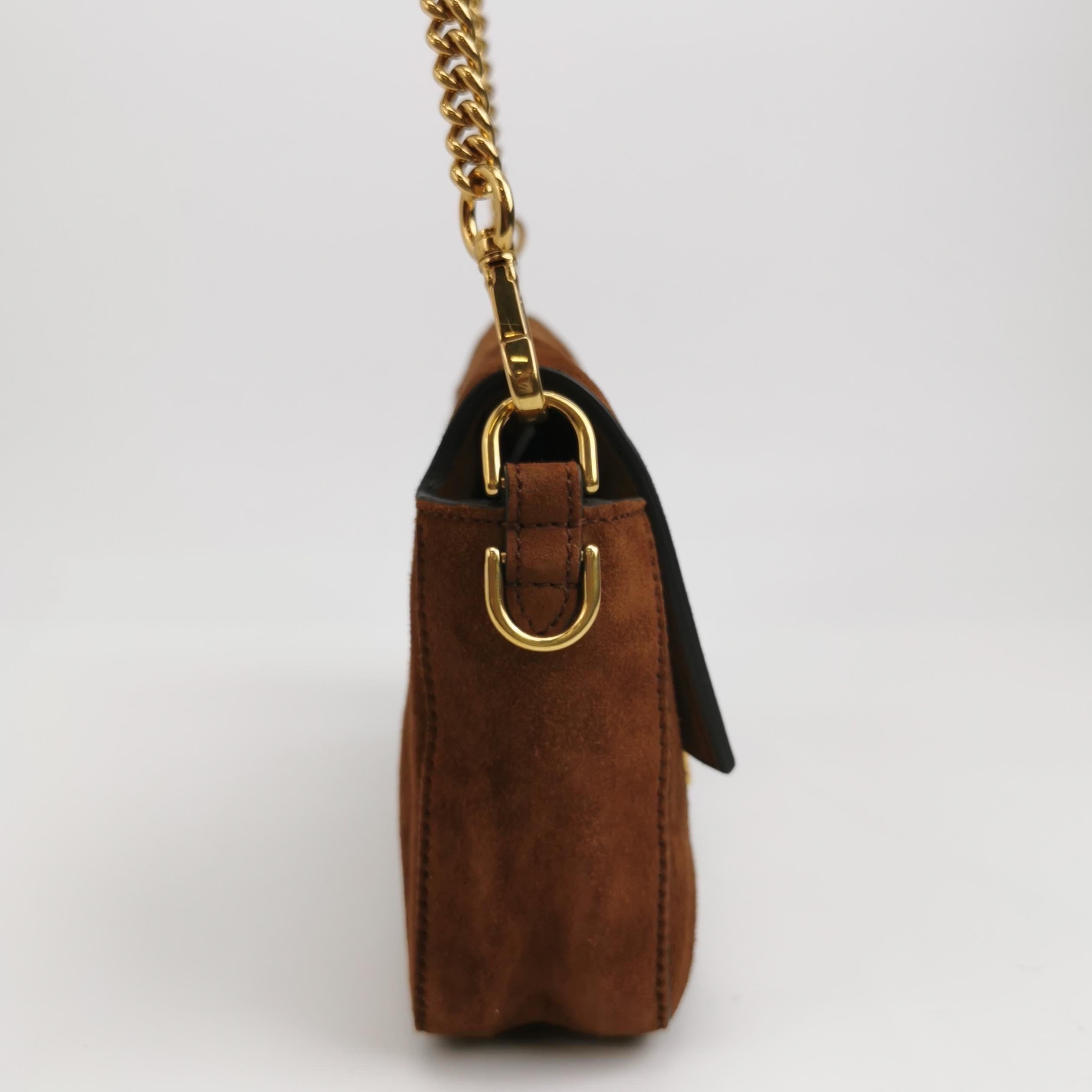 Fendi Baguette Selleria Suede Leather Crossbody Bag Large Caramel Tan In Good Condition In AUBERVILLIERS, FR