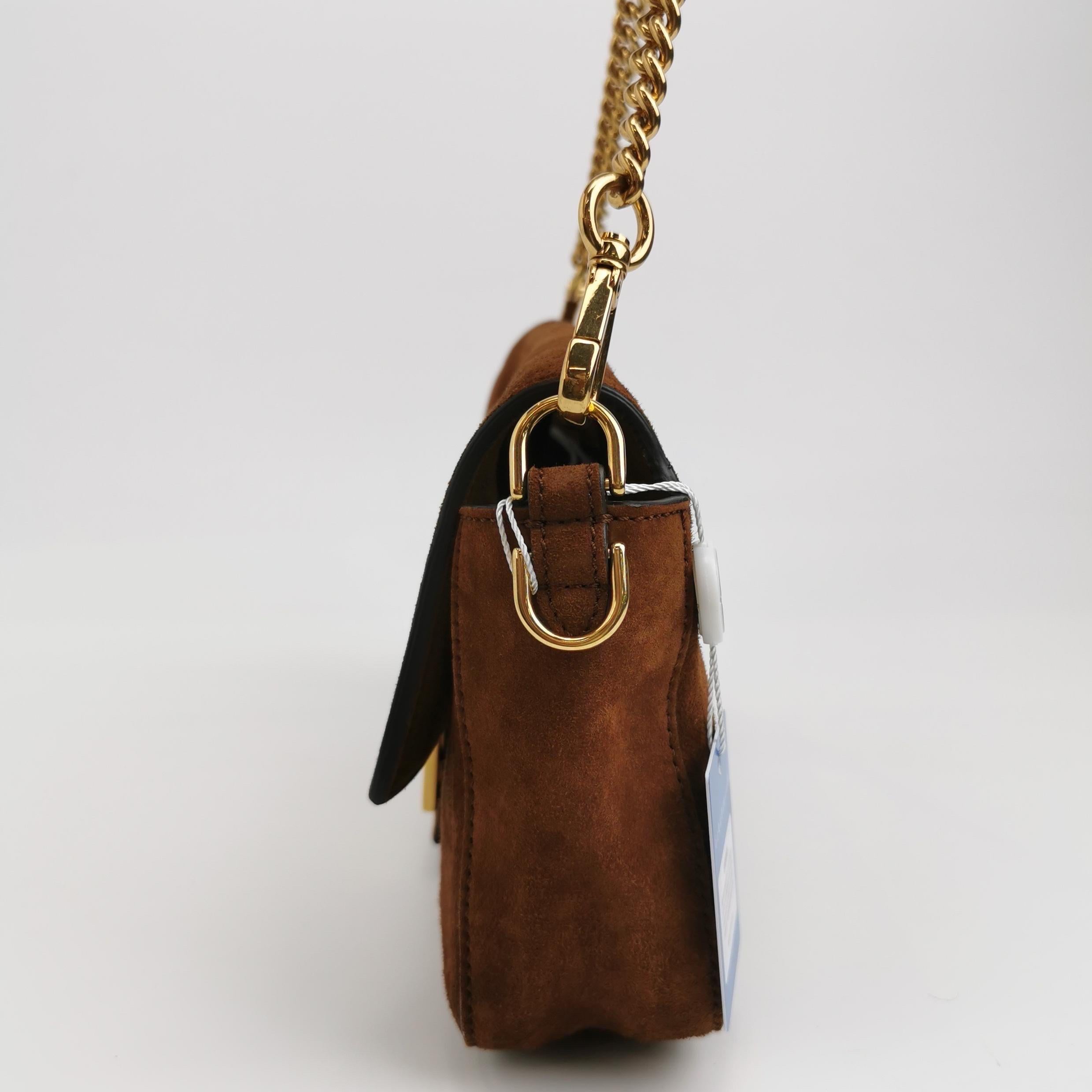 Fendi Baguette Selleria Suede Leather Crossbody Bag Large Caramel Tan 1