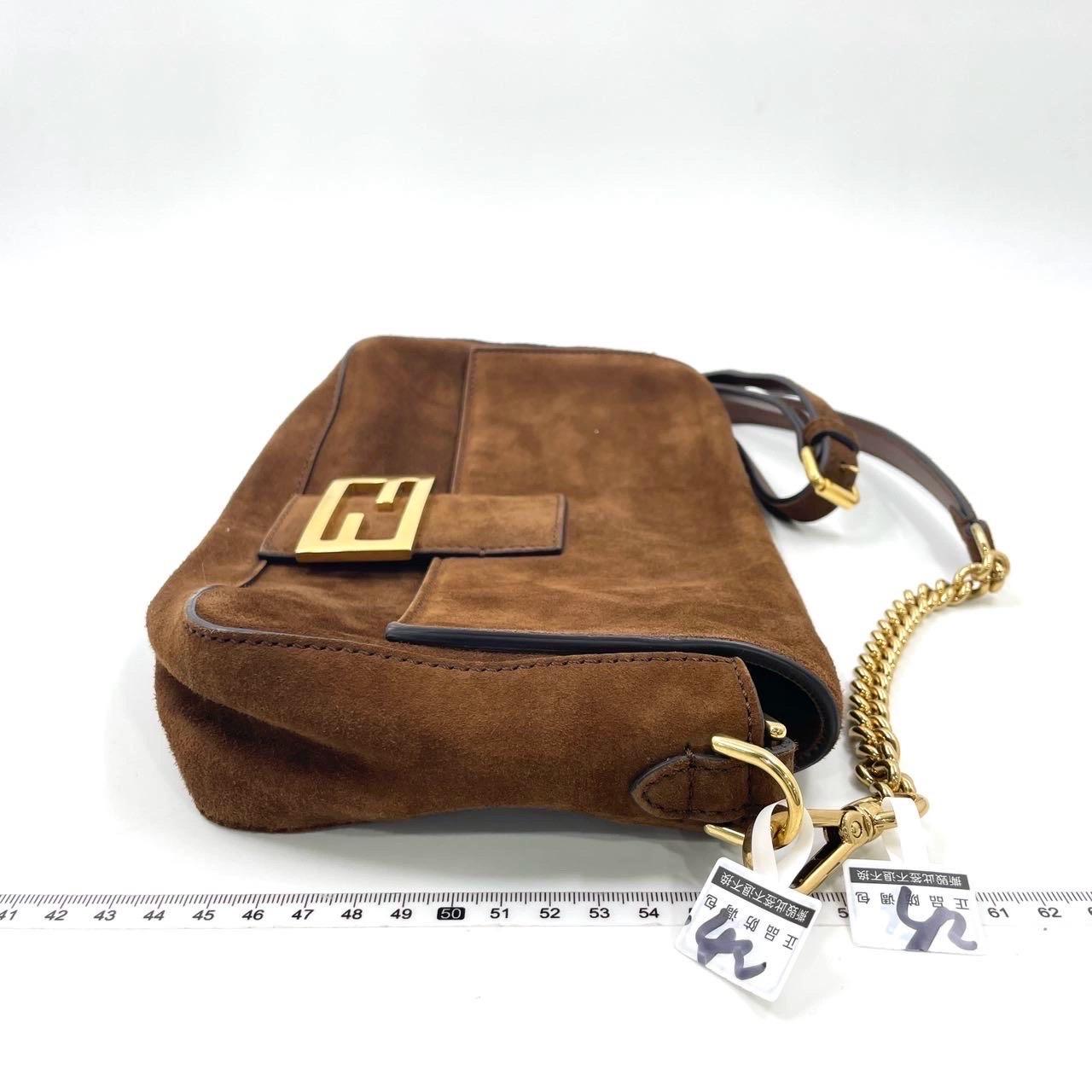 Fendi Baguette Selleria Suede Leather Crossbody Bag Medium Caramel Tan 2