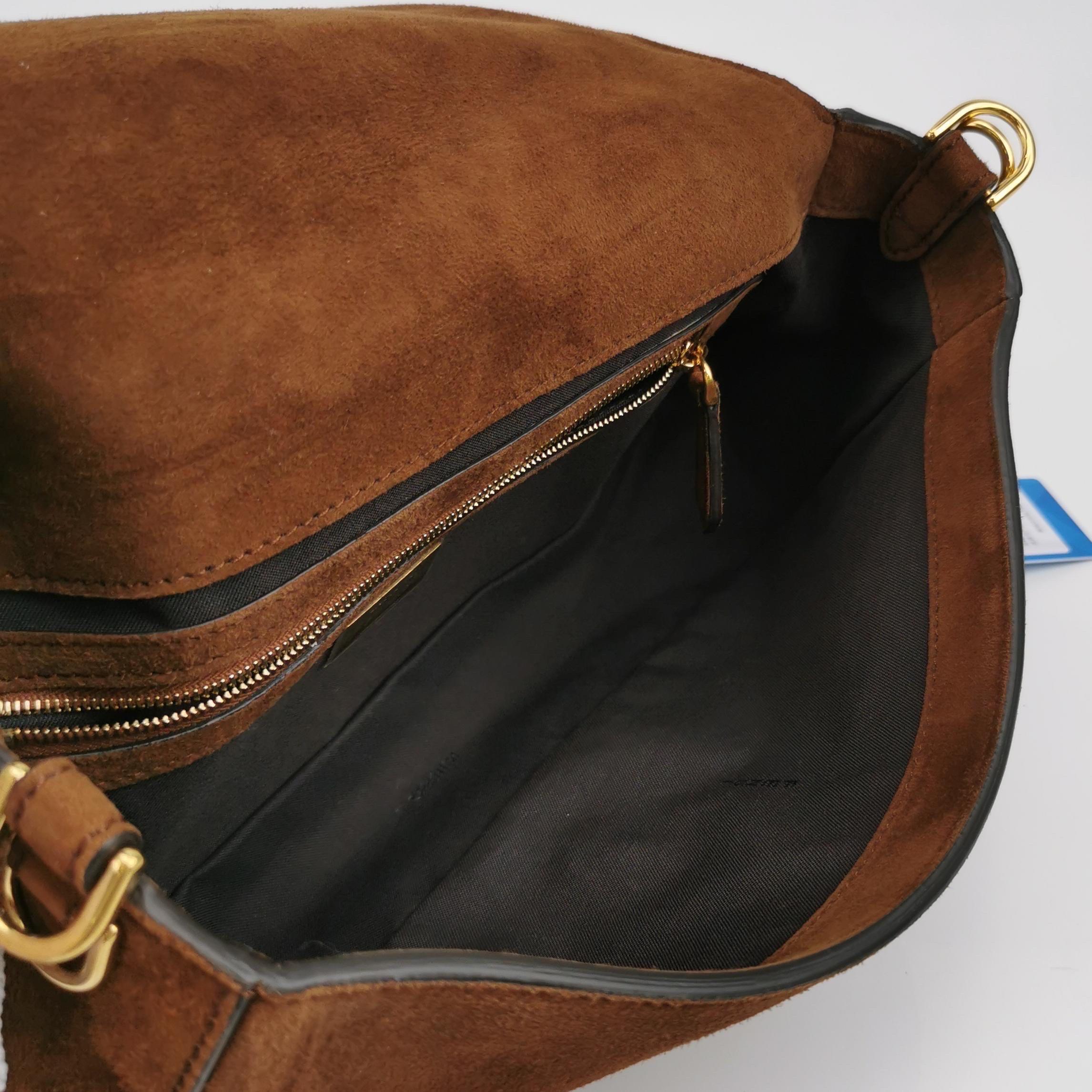 Fendi Baguette Selleria Suede Leather Crossbody Bag Large Caramel Tan 3