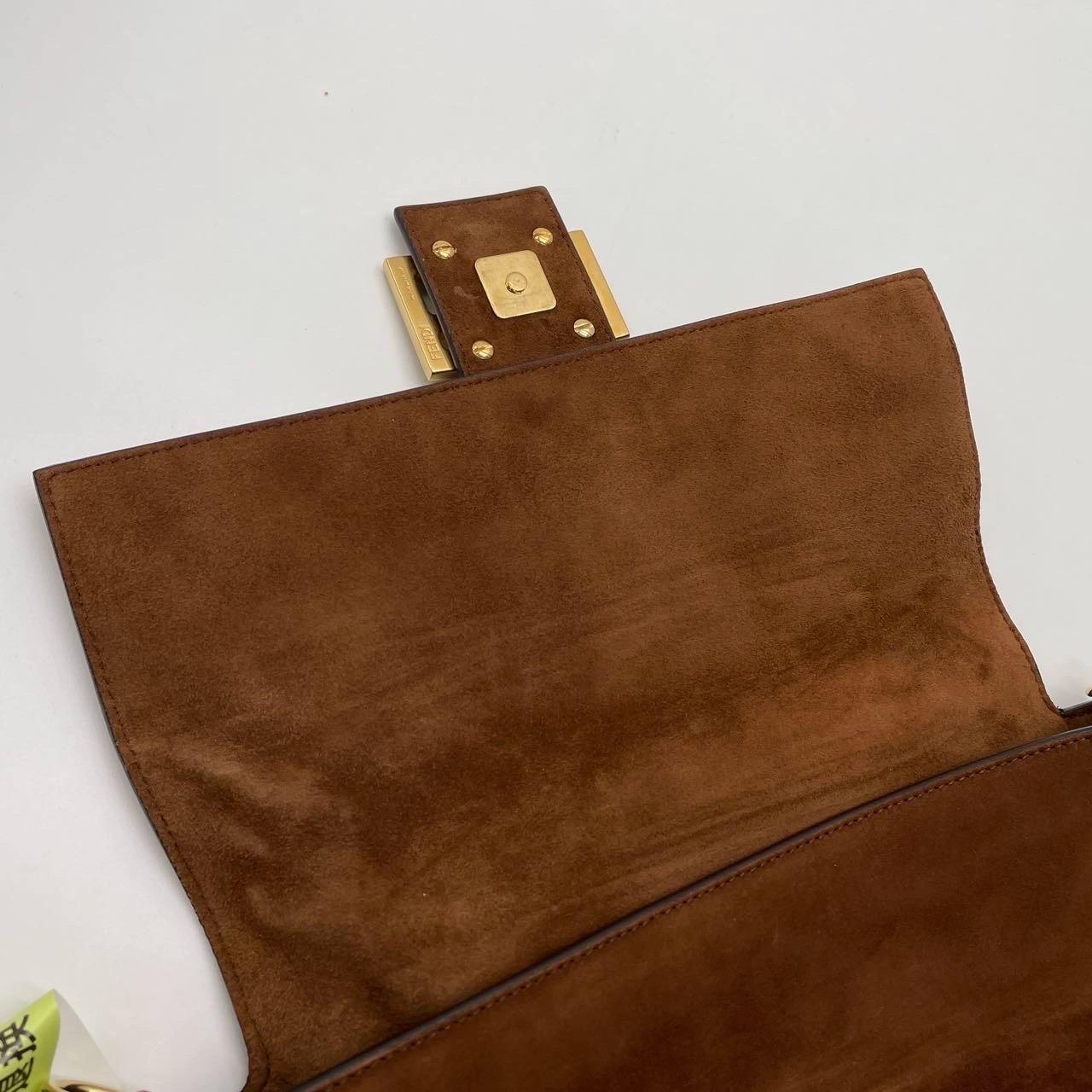 Fendi Baguette Selleria Suede Leather Crossbody Bag Medium Caramel Tan For Sale 9