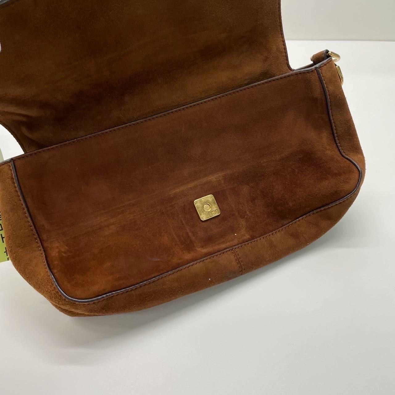 Fendi Baguette Selleria Suede Leather Crossbody Bag Medium Caramel Tan For Sale 10