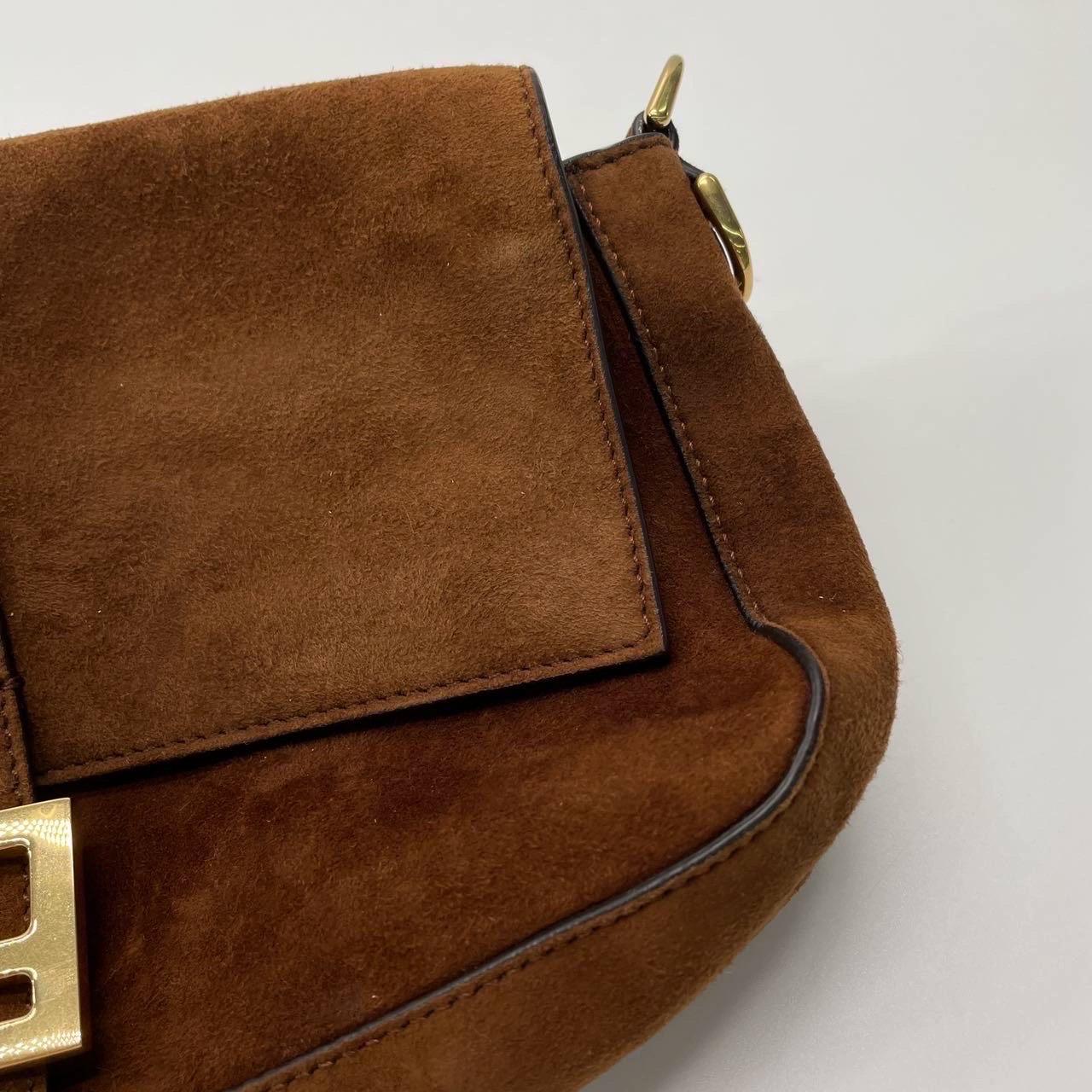 Fendi Baguette Selleria Suede Leather Crossbody Bag Medium Caramel Tan For Sale 11