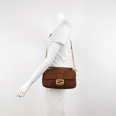 Fendi Baguette Selleria Suede Leather Crossbody Bag Medium Caramel Tan