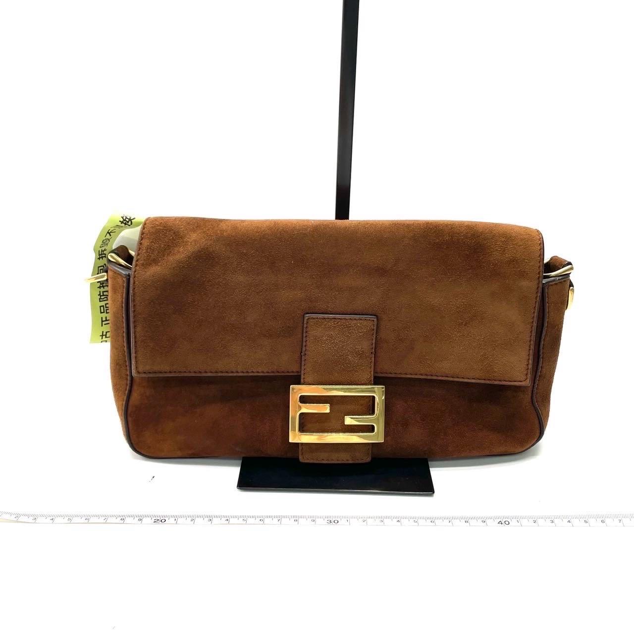 Brown Fendi Baguette Selleria Suede Leather Crossbody Bag Medium Caramel Tan For Sale