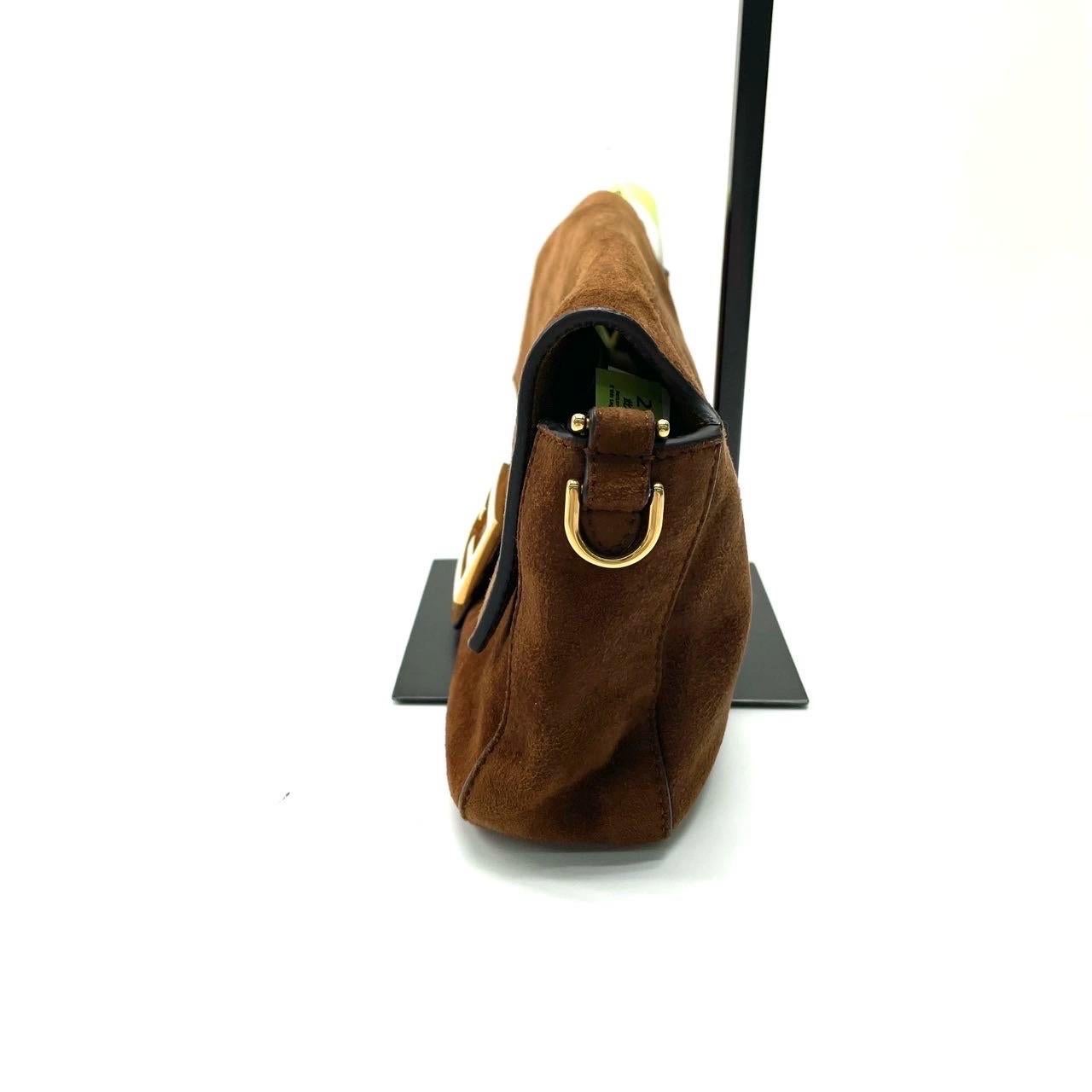 Fendi Baguette Selleria Suede Leather Crossbody Bag Medium Caramel Tan For Sale 3