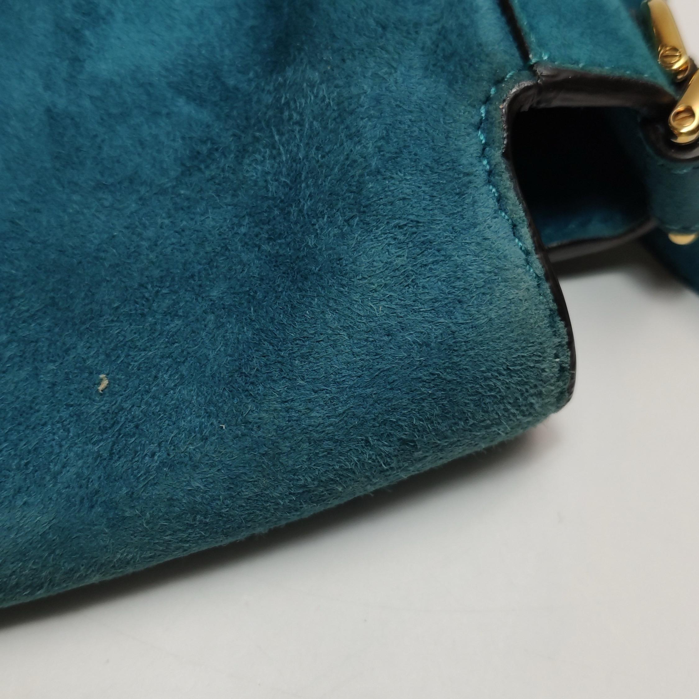 Fendi Baguette Selleria Sac à bandoulière en cuir daim Moyen Bleu sarcelle en vente 10