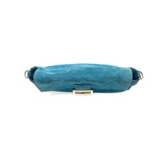 Fendi Baguette Selleria Suede Leather Crossbody Bag Medium Teal Blue