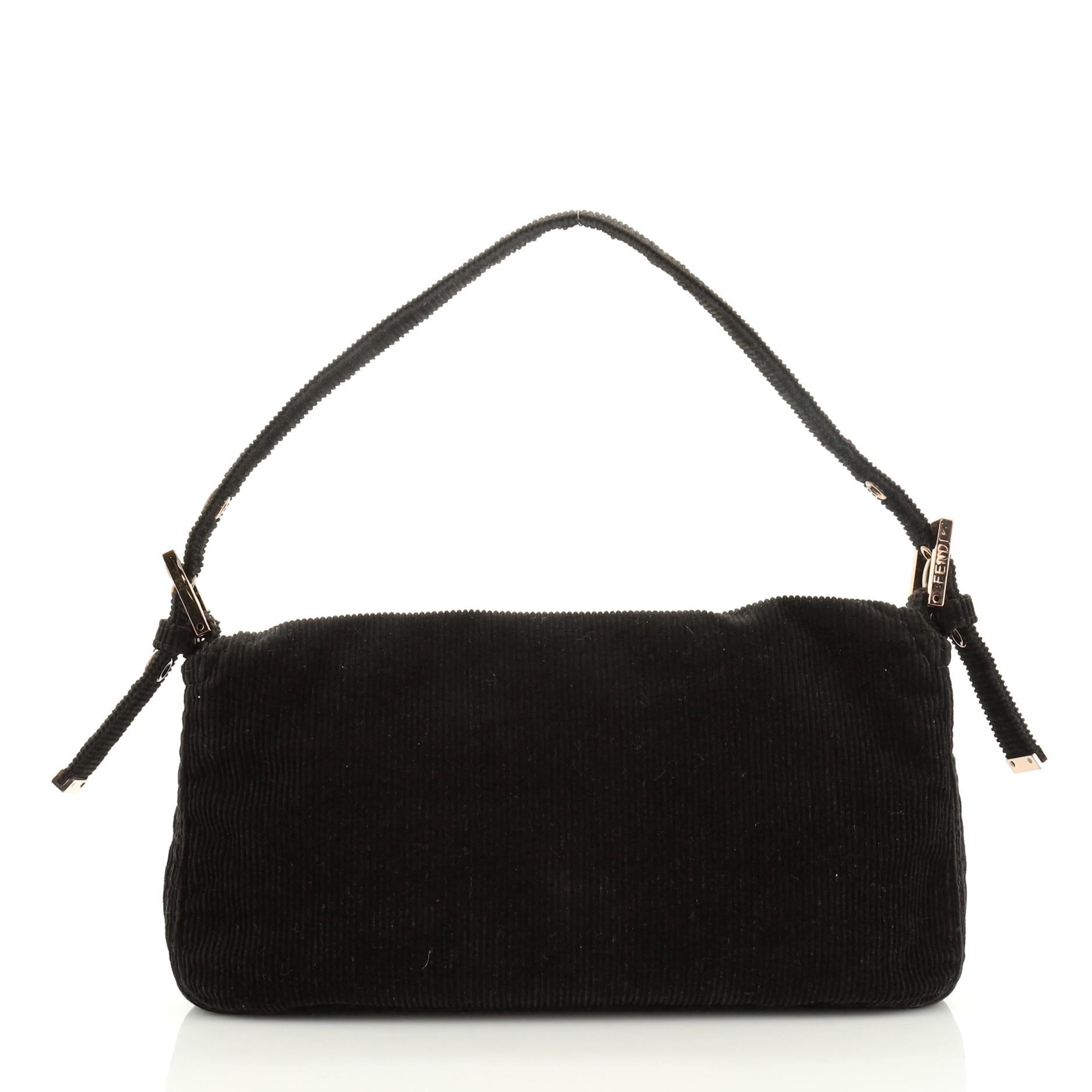Black Fendi Baguette Shoulder Bag Corduroy Medium