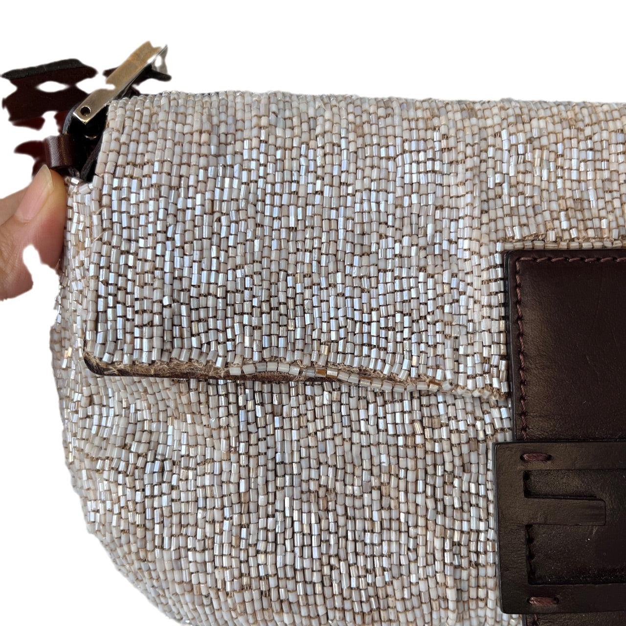 Fendi Baguette Shoulder bag with Cream Beads 9