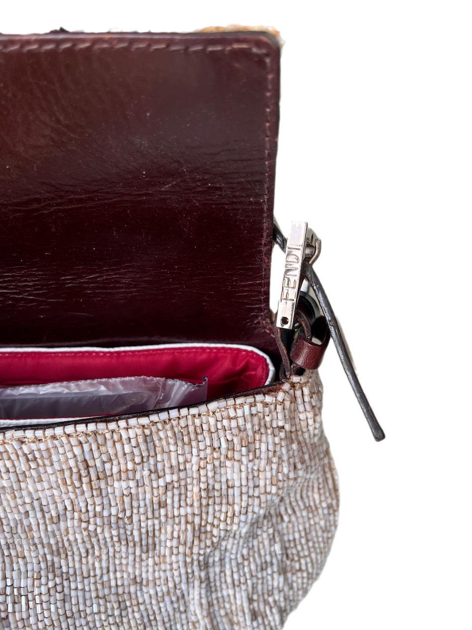 Fendi Baguette Shoulder bag with Cream Beads 12