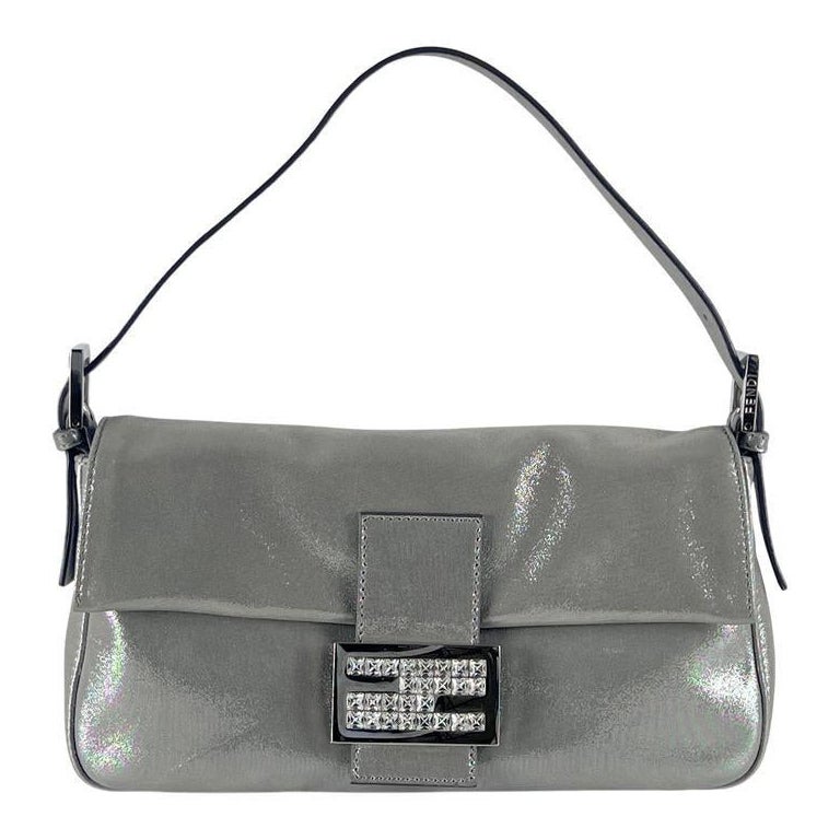Fendi Baguette Silver Leather Shoulder Bag