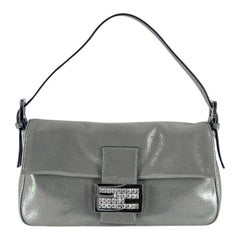 Fendi Baguette Silver Leather Shoulder Bag