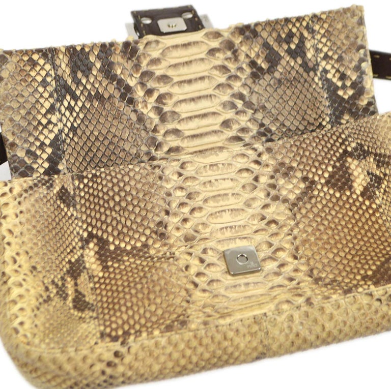 FENDI Baguette Silver Logo Brown Black Nude Python Exotic Leather ...