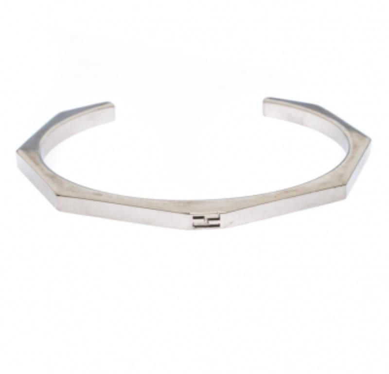 Fendi Baguette Silver Tone Open Cuff Bracelet in vendita 2