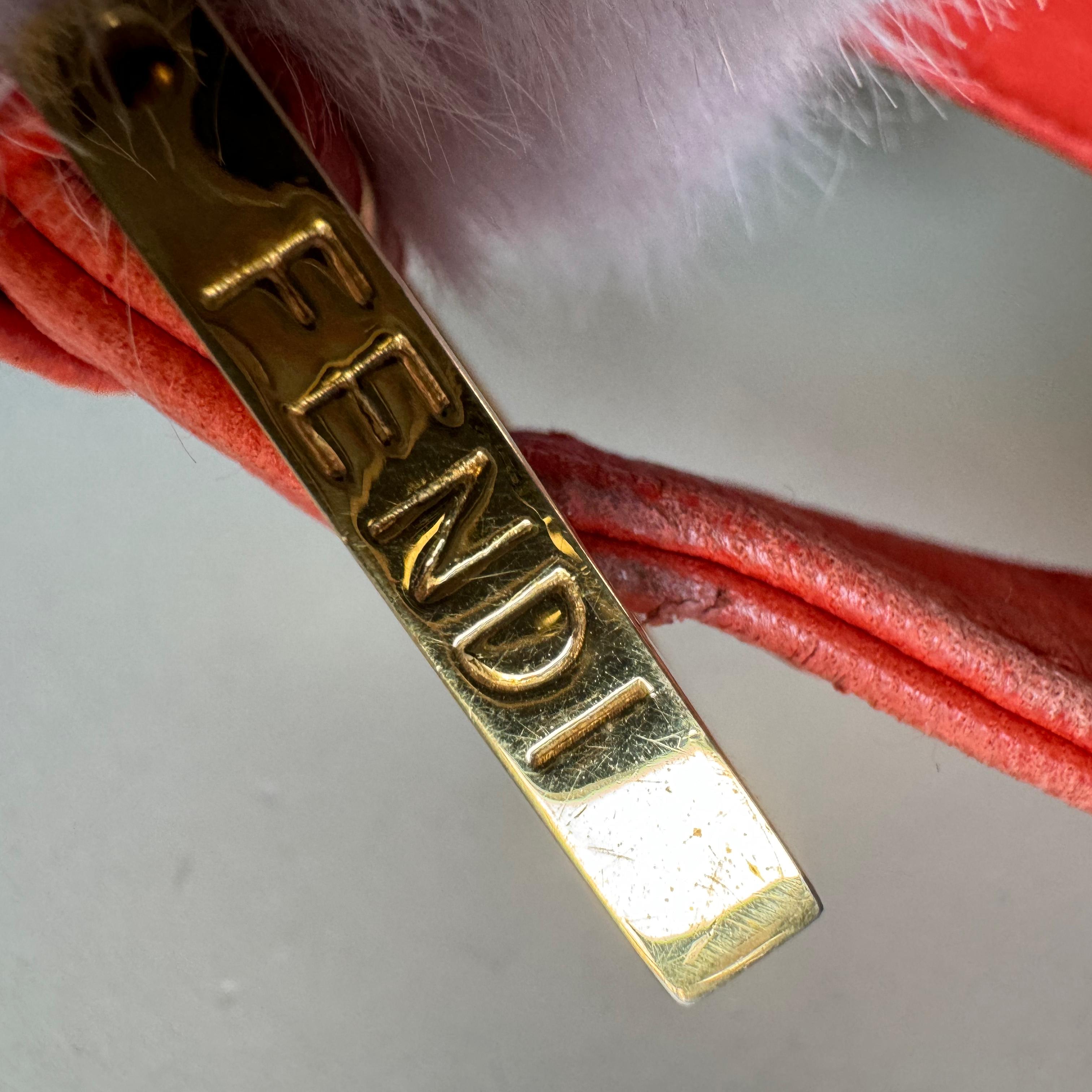 Fendi Baguette Soft Fluffy Shoulder Bag Pink and Orange Leather 6