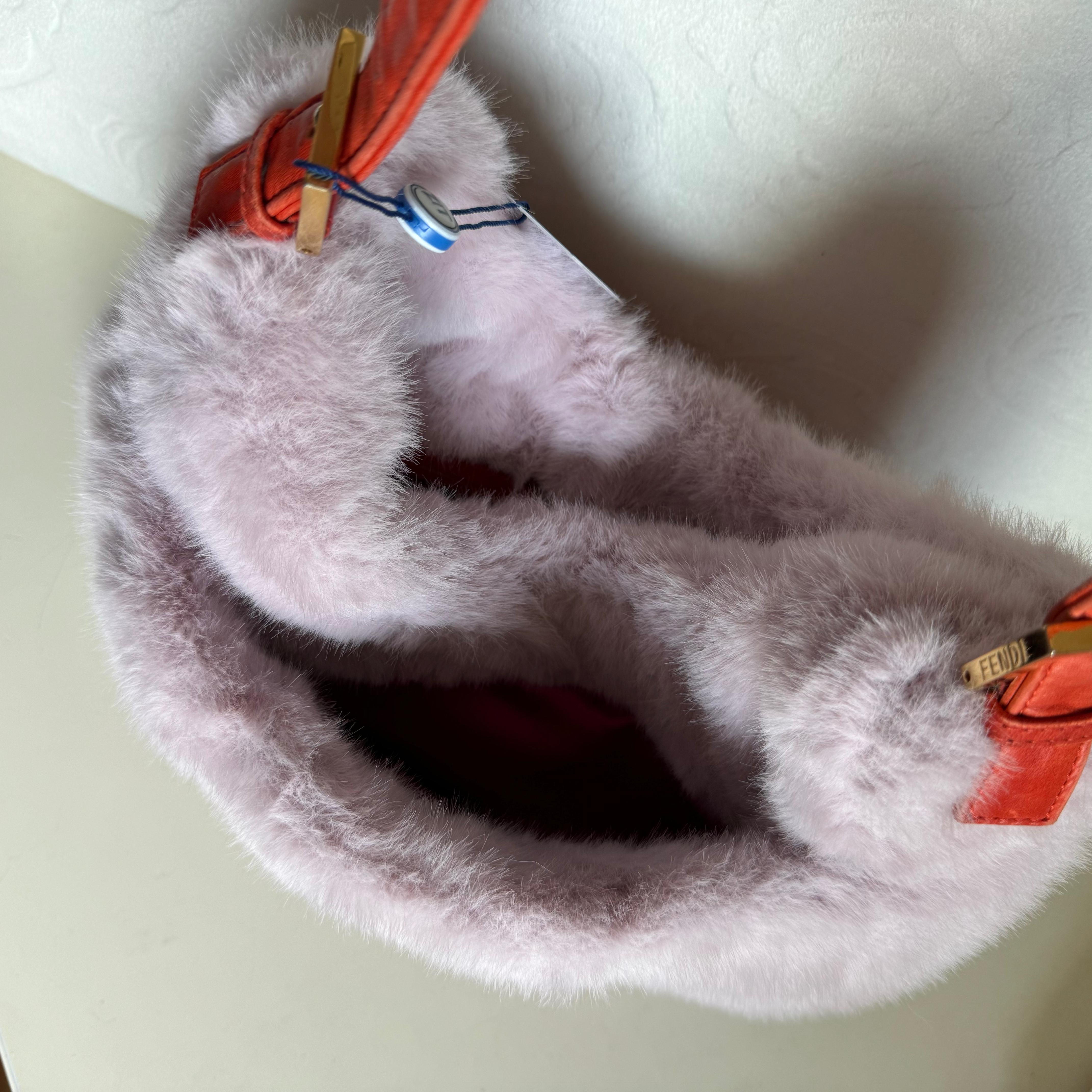 Fendi Baguette Soft Fluffy Shoulder Bag Pink and Orange Leather 9