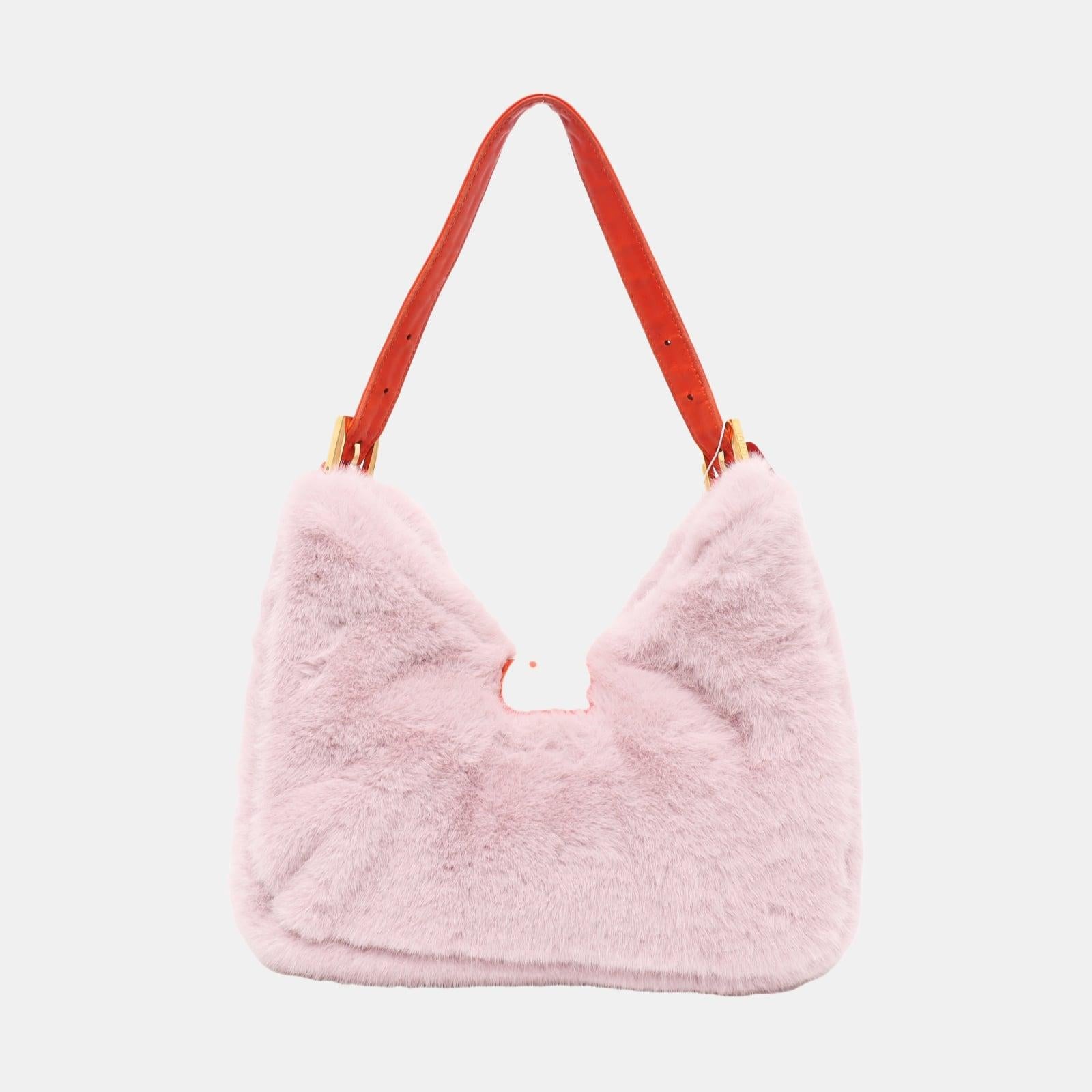 Fendi Baguette Soft Fluffy Shoulder Bag Pink and Orange Leather In Excellent Condition In AUBERVILLIERS, FR