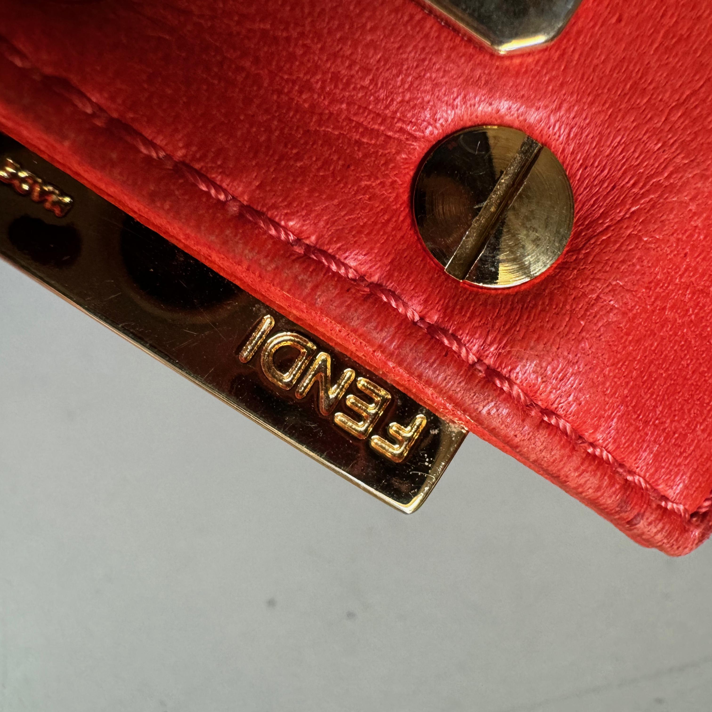 Fendi Baguette Soft Fluffy Shoulder Bag Pink and Orange Leather 4