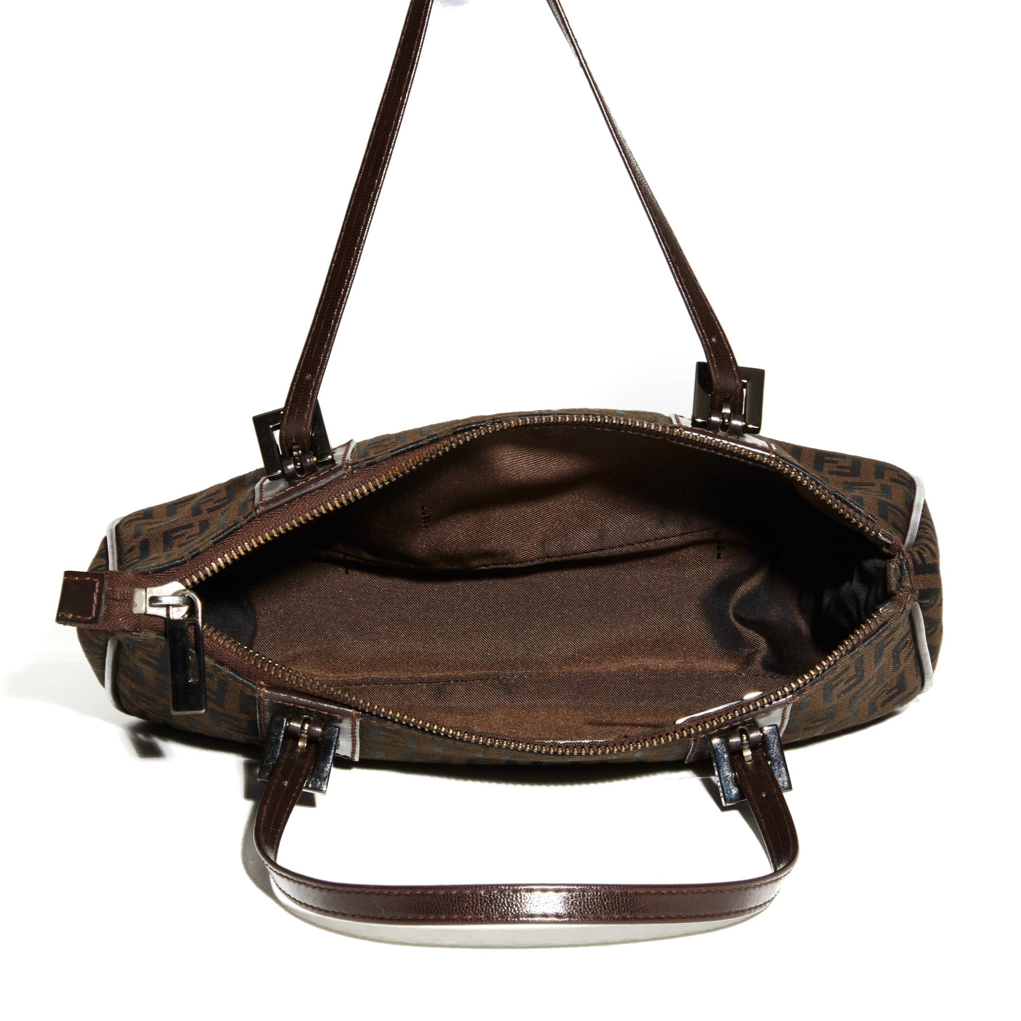 Black Fendi Baguette Toile Zucca Brown Monogram Handbag (8BL014)