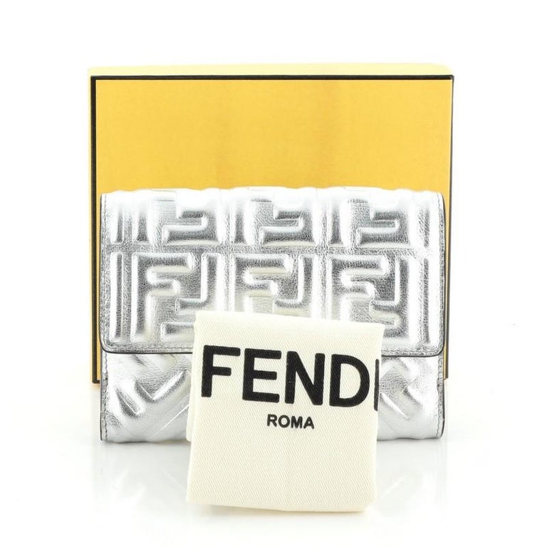 Fendi Baguette Trifold Wallet Zucca Embossed Leather Medium at 1stDibs