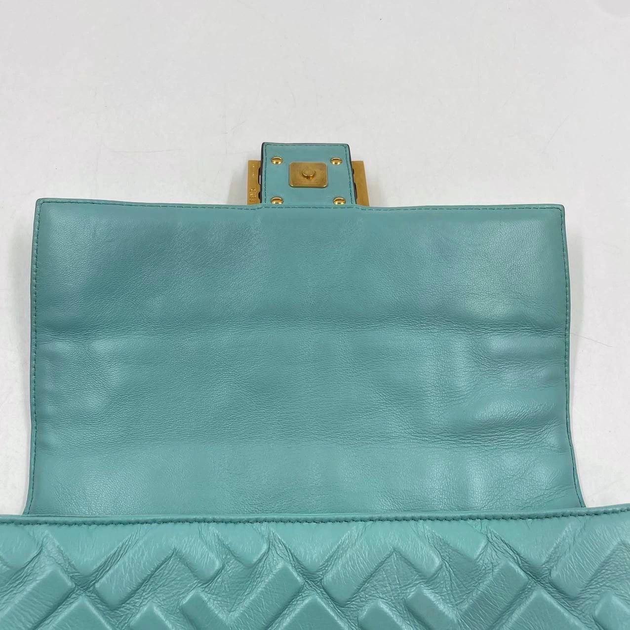 FENDI Baguette Turquoise Leather 3D FF Motif Crossbody bag 5