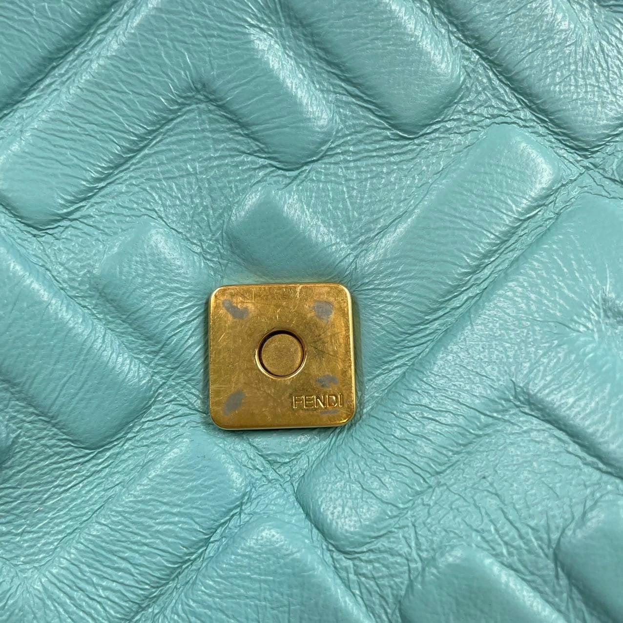 FENDI Baguette Turquoise Leather 3D FF Motif Crossbody bag 6