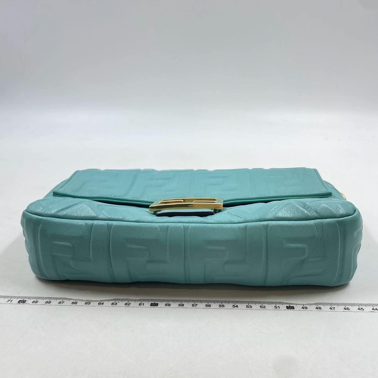 Women's FENDI Baguette Turquoise Leather 3D FF Motif Crossbody bag