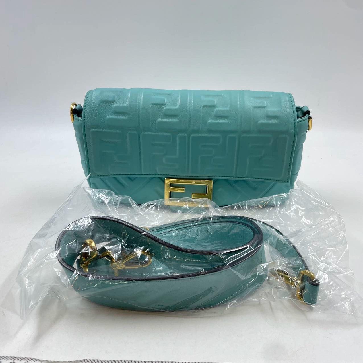 FENDI Baguette Turquoise Leather 3D FF Motif Crossbody bag 2