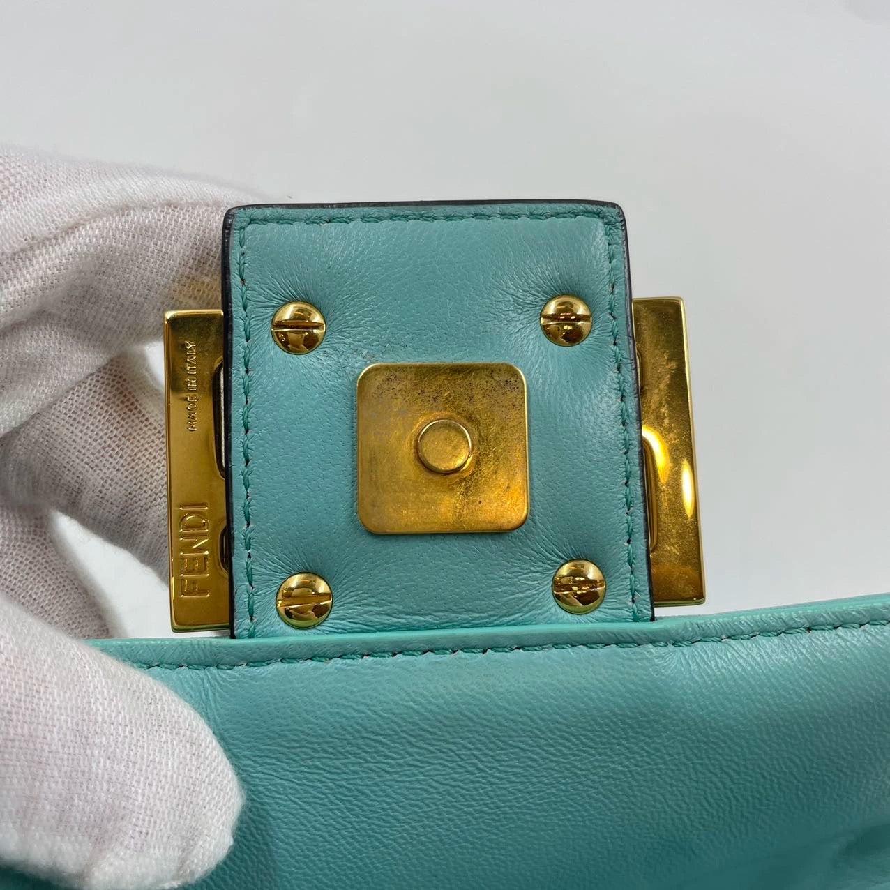 FENDI Baguette Turquoise Leather 3D FF Motif Crossbody bag 4