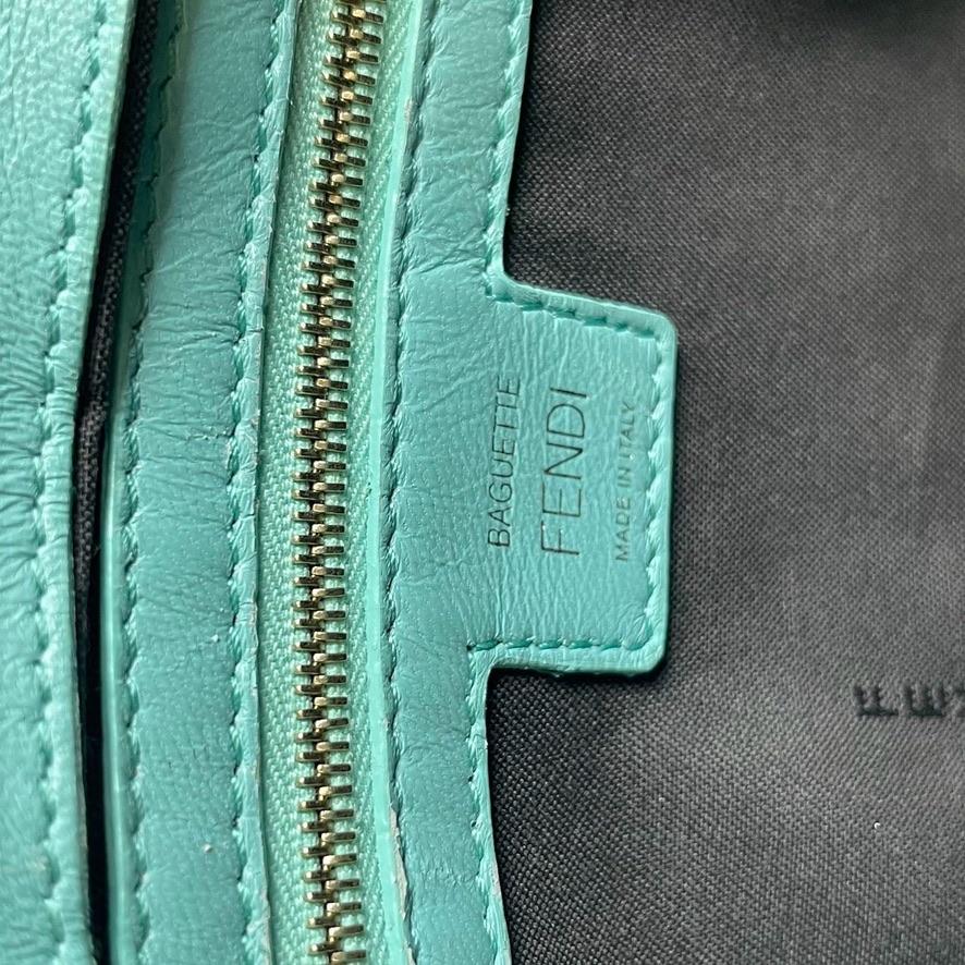  FENDI Baguette Turquoise Leather 3D FF Motif Crossbody bag Regular price  For Sale 4